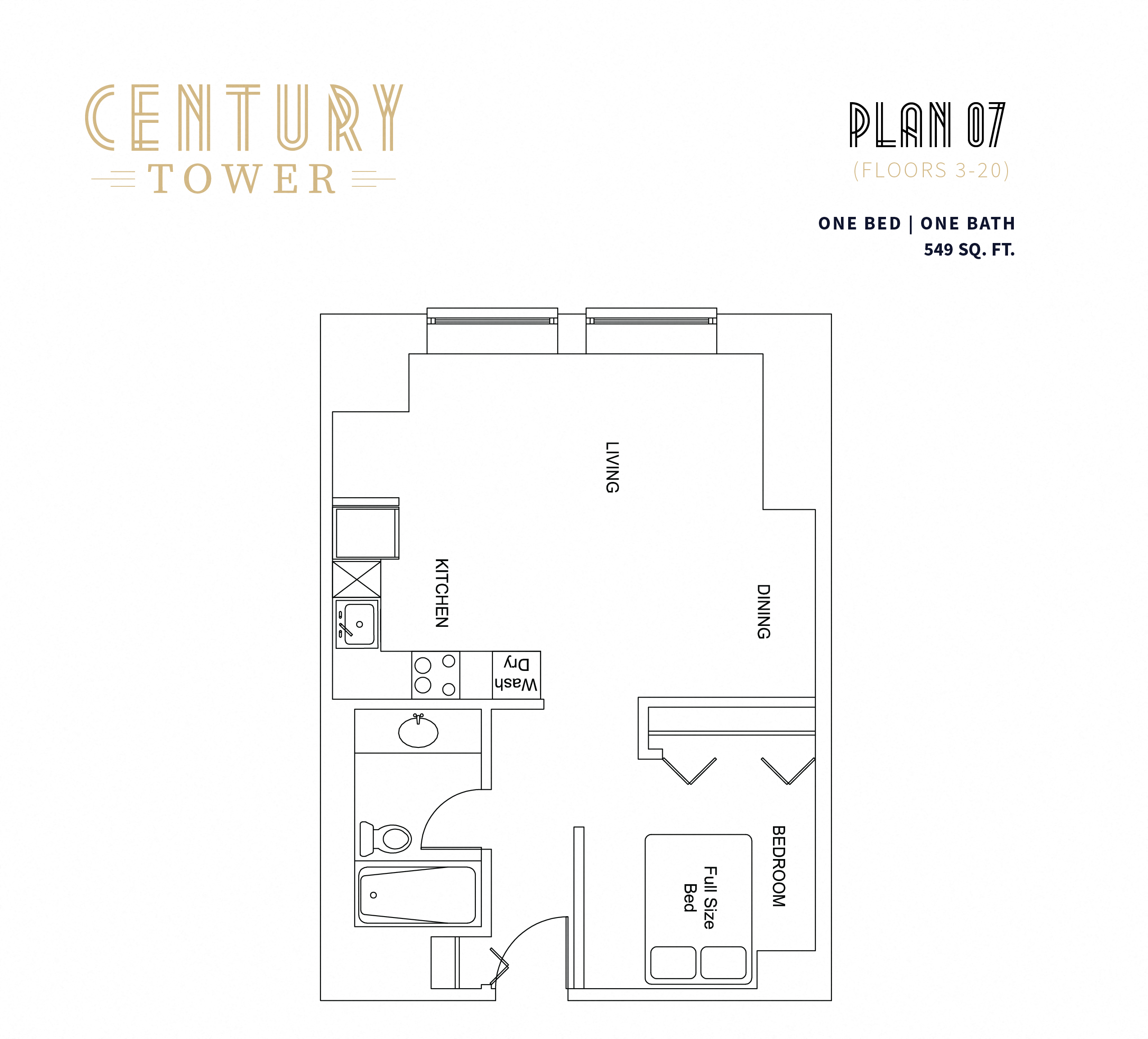 Floor plan for 1 bed, 1 bath, 551 sqft